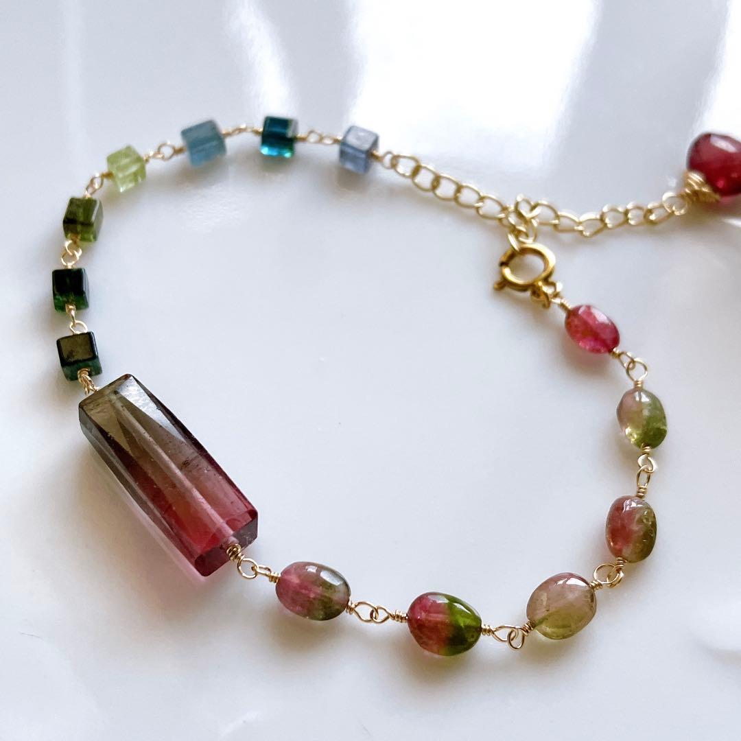 もりにかえる◆ウォーターメロントルマリンブレスレット✧14kgf