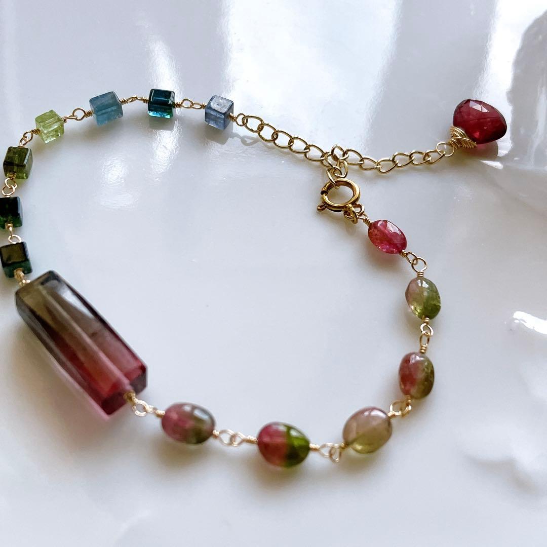 もりにかえる◆ウォーターメロントルマリンブレスレット✧14kgf