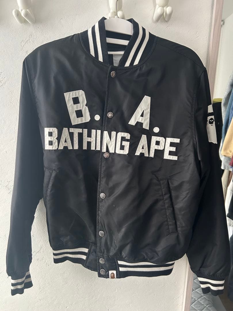 ジャケット・アウター A BATHING APE B.A. NYLON VARSITY JACKET