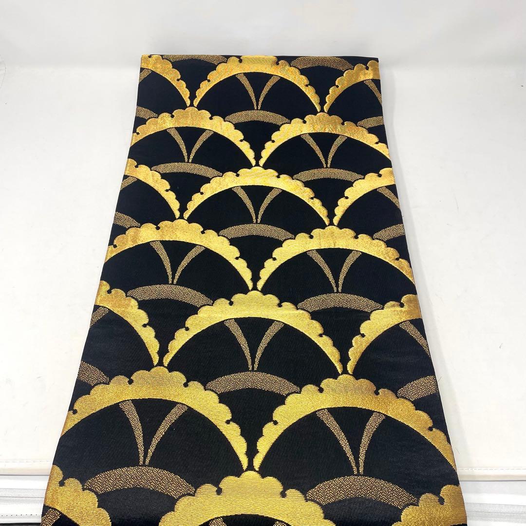 ［ 袋帯/振袖 ］ポリエステル　黒　金　雪芝　雪輪　芝草　成人式　振り袖　洗える