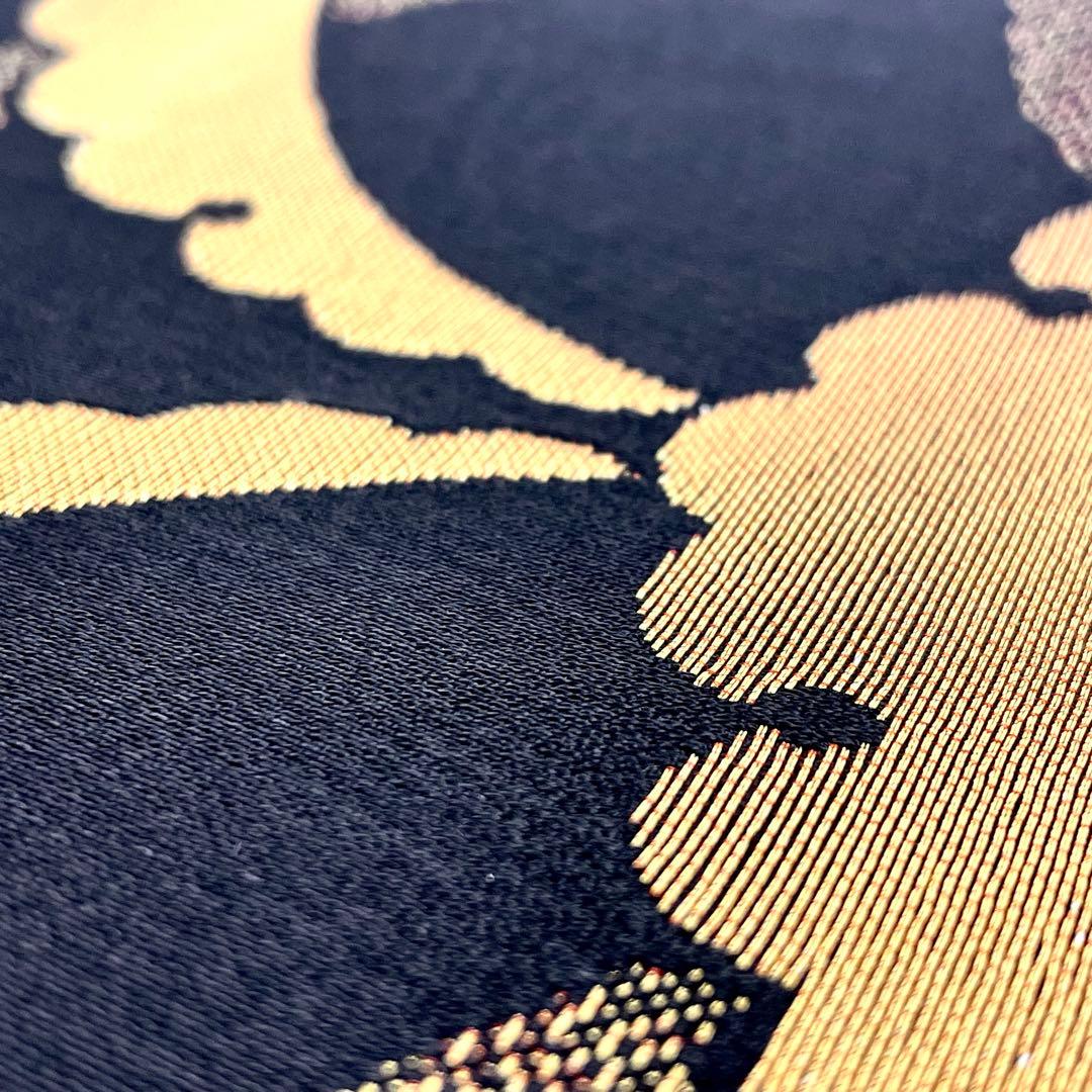 ［ 袋帯/振袖 ］ポリエステル　黒　金　雪芝　雪輪　芝草　成人式　振り袖　洗える