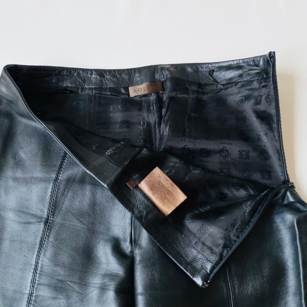 【美品】LOEWE　ロエベ　レザーパンツ　アナグラム総柄　ラムスキン　ストレート