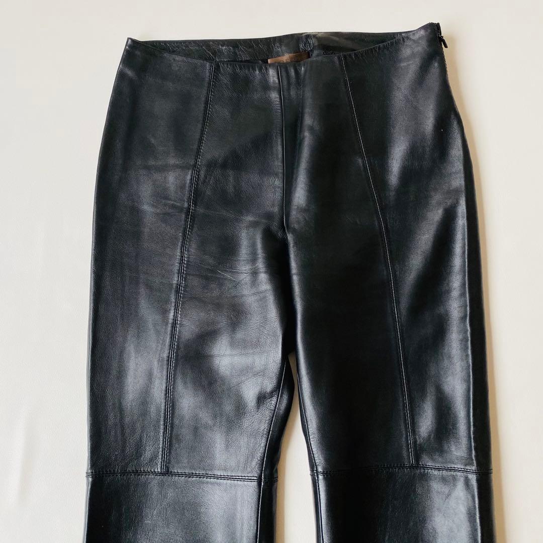 【美品】LOEWE　ロエベ　レザーパンツ　アナグラム総柄　ラムスキン　ストレート