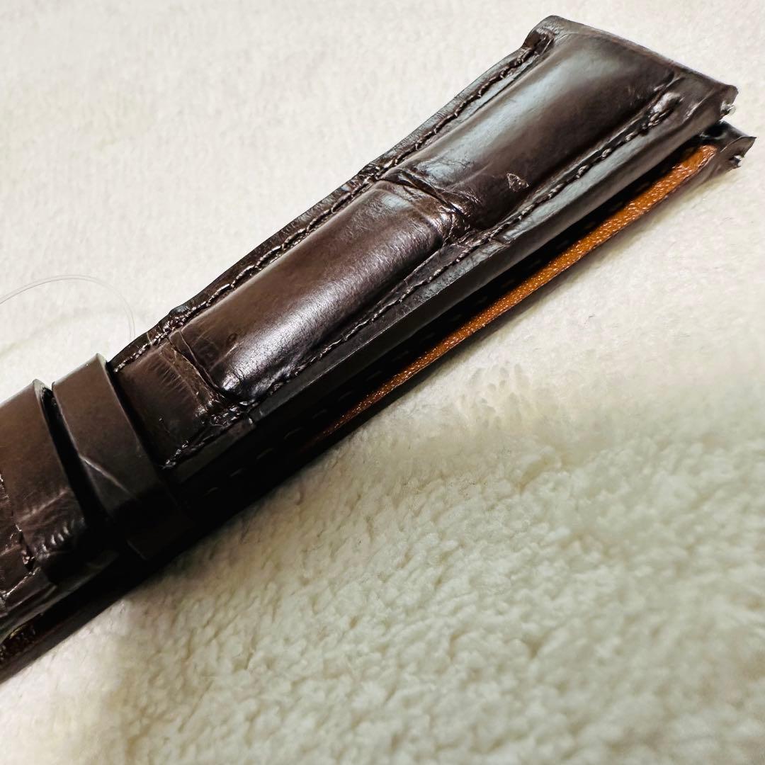 2062#19mm-16mmダークブラウン★本物クロコダイルベルト★スイス製