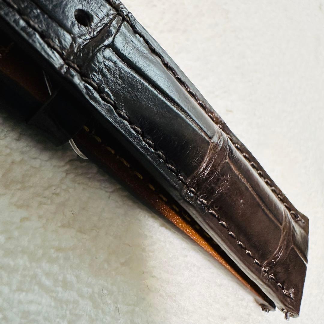 2062#19mm-16mmダークブラウン★本物クロコダイルベルト★スイス製
