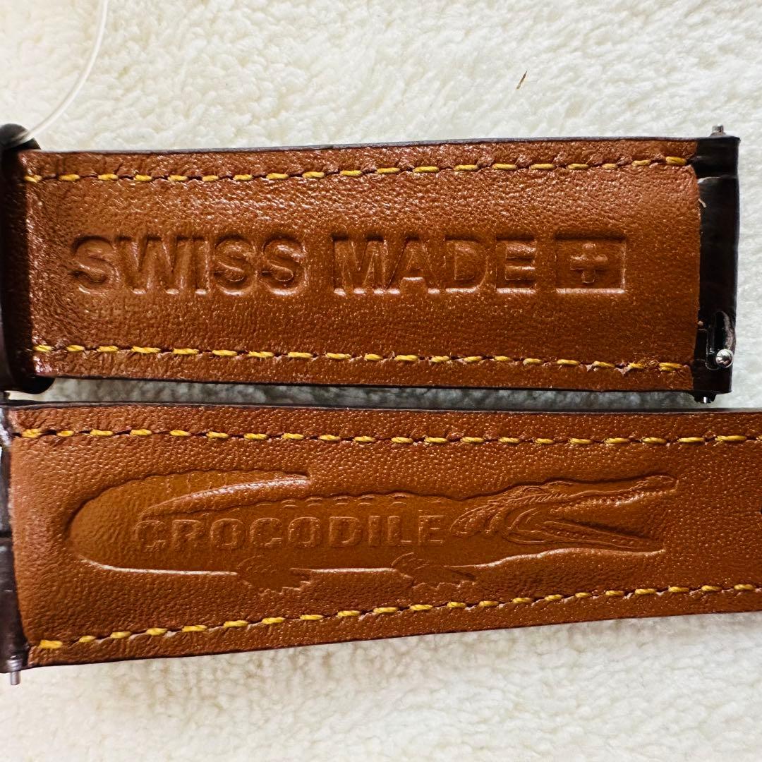 2062#19mm-16mmダークブラウン★本物クロコダイルベルト★スイス製