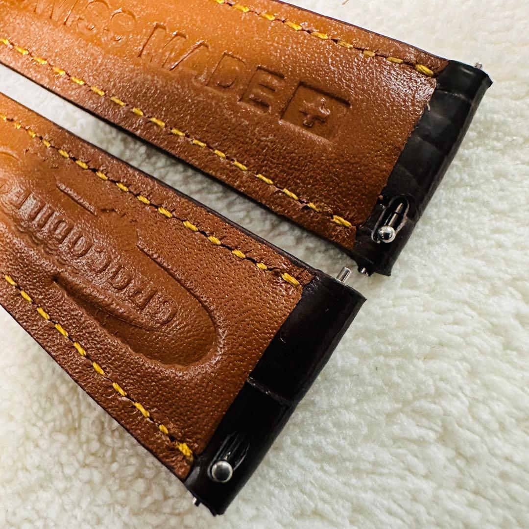 2062#19mm-16mmダークブラウン★本物クロコダイルベルト★スイス製