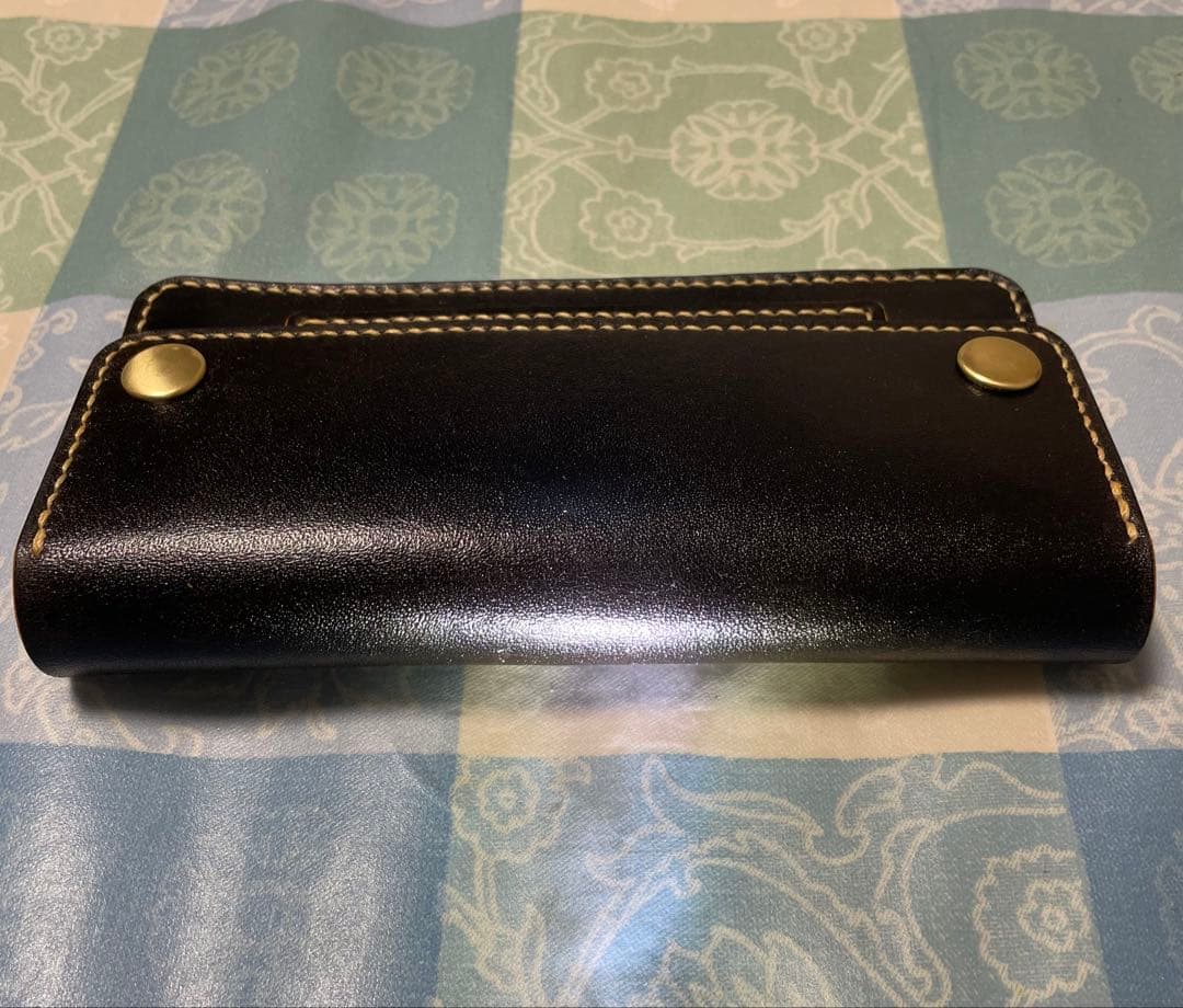 トラッカーウォレット　ロングサイズ　ハンドメイド　黒　ブラック　本革　ヌメ革
