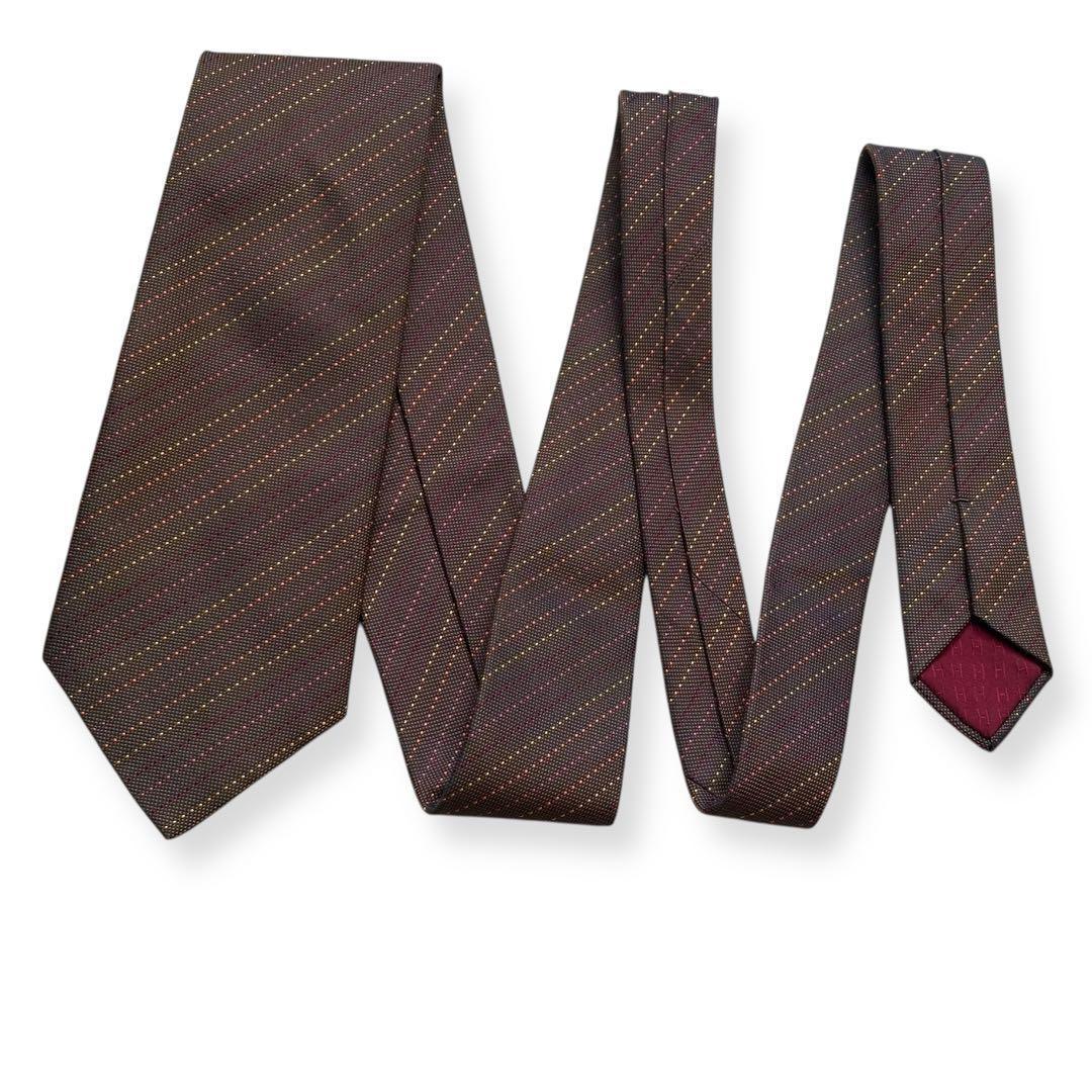 良品✨HERMES ネクタイ　エルメス　ブラウン　レジメンタル　秋冬　【B】