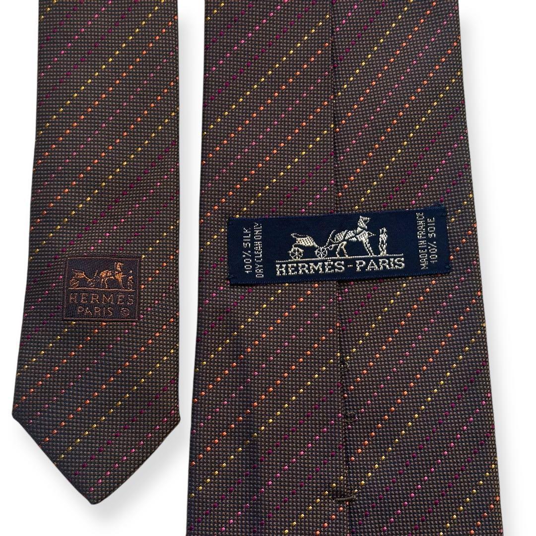 良品✨HERMES ネクタイ　エルメス　ブラウン　レジメンタル　秋冬　【B】