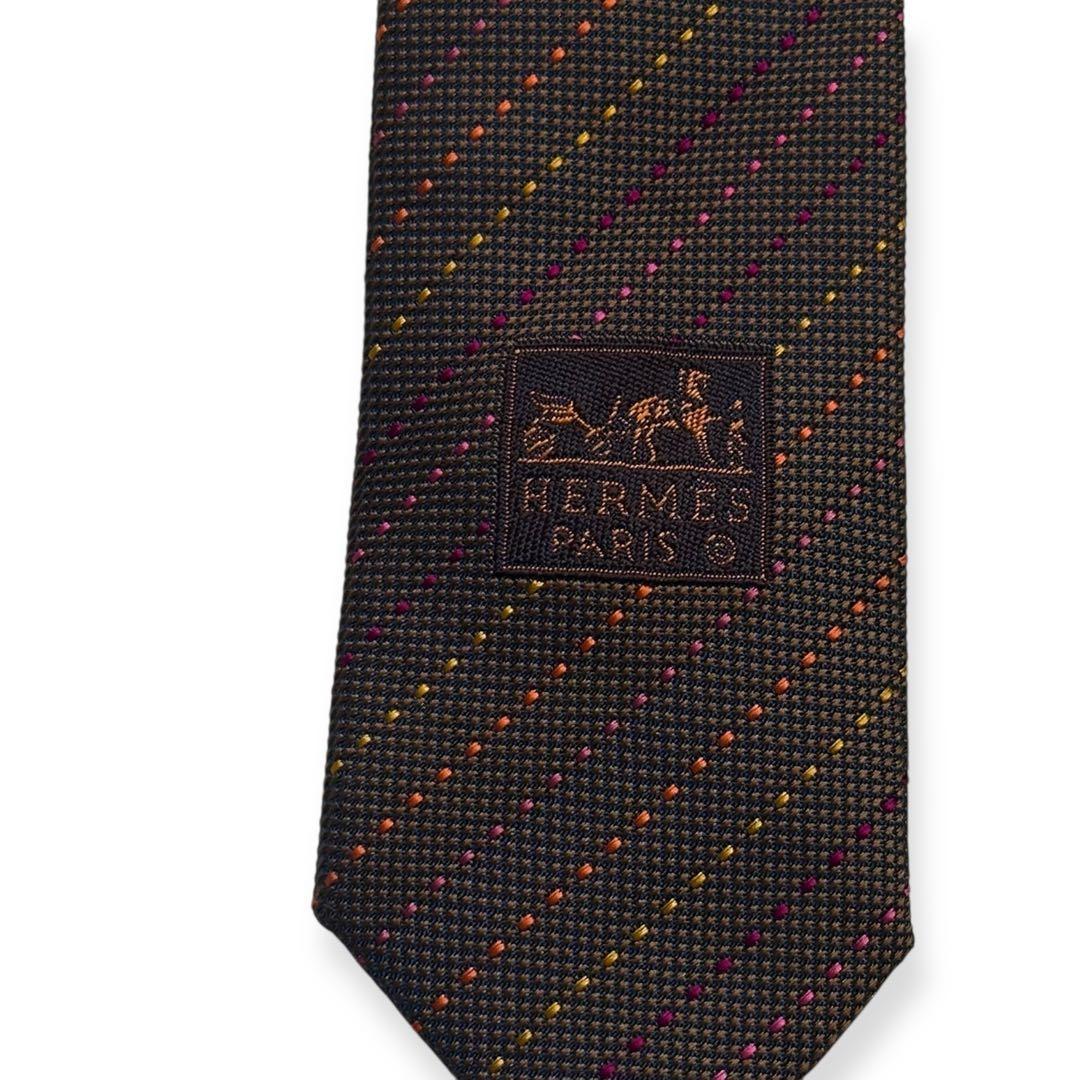 良品✨HERMES ネクタイ　エルメス　ブラウン　レジメンタル　秋冬　【B】