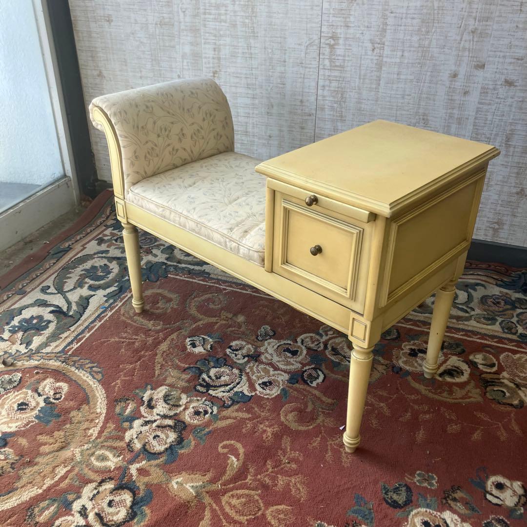 アンティーク ロココ様式 木製ベンチ 花柄アームチェア 一人掛けソファーテーブル