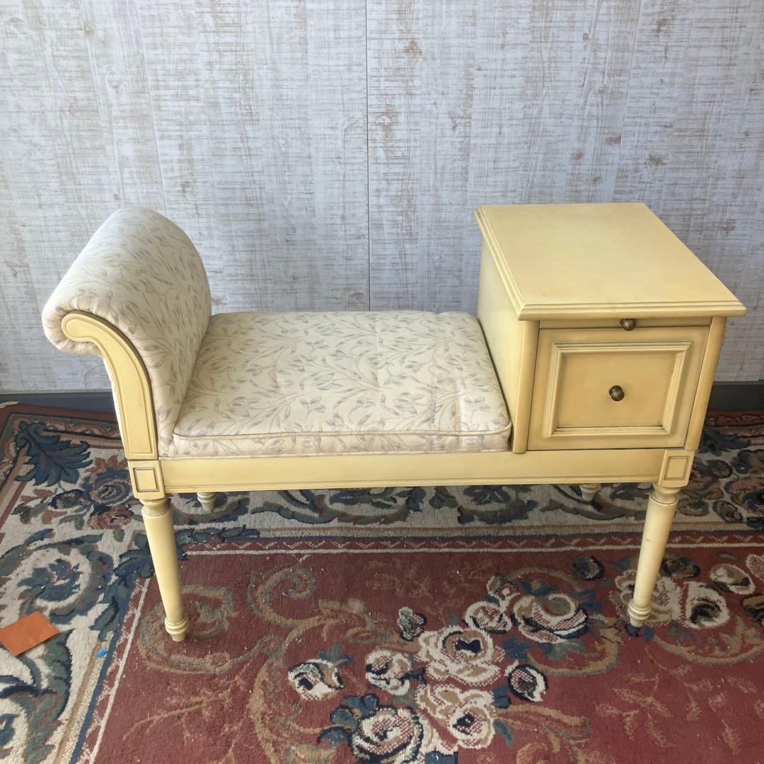 アンティーク ロココ様式 木製ベンチ 花柄アームチェア 一人掛けソファーテーブル