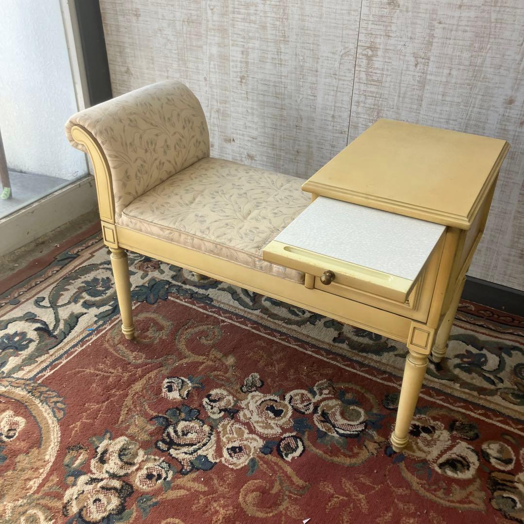 アンティーク ロココ様式 木製ベンチ 花柄アームチェア 一人掛けソファーテーブル