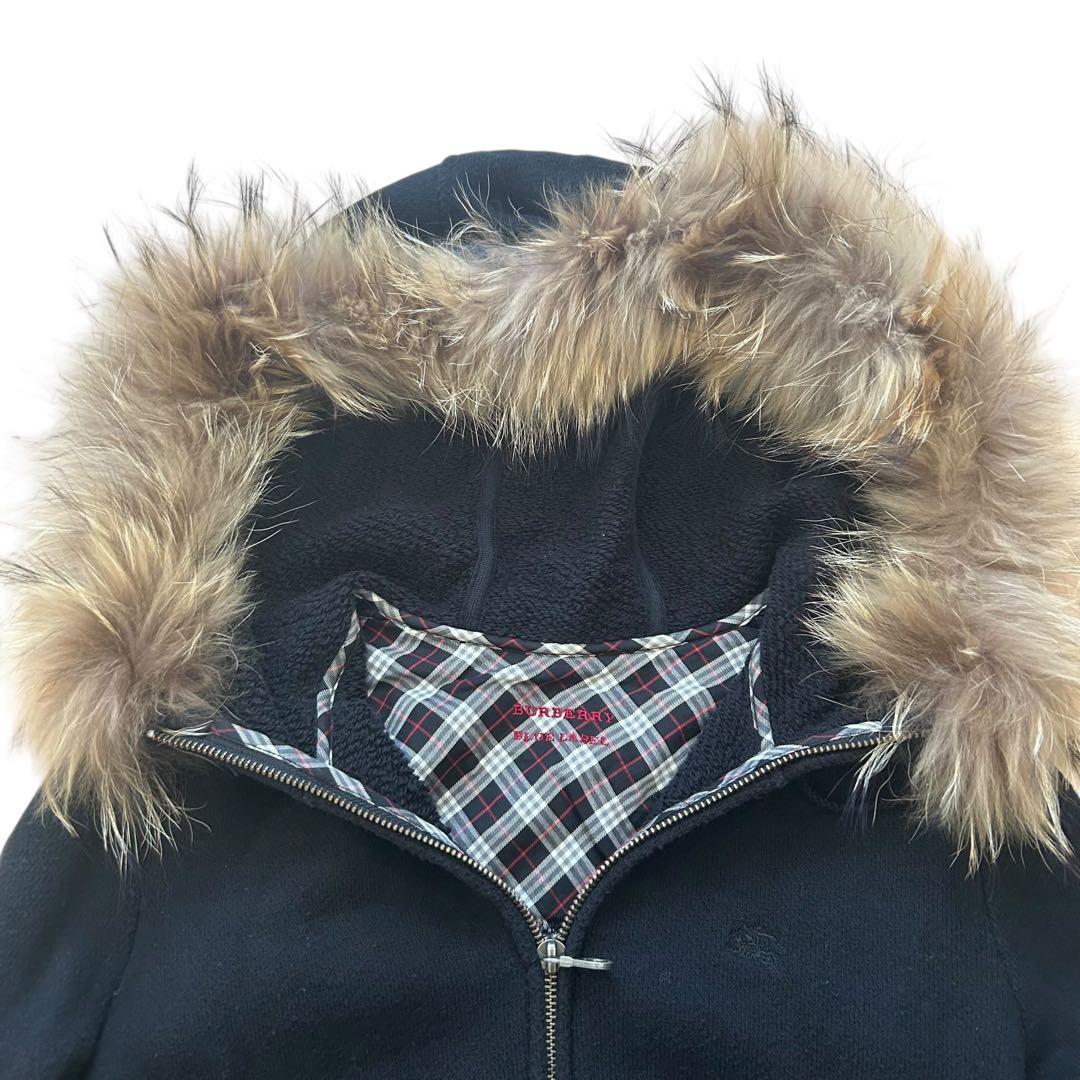 【美品】 バーバリーブルーレーベル ラクーンファー パーカー ホースロゴ M 黒