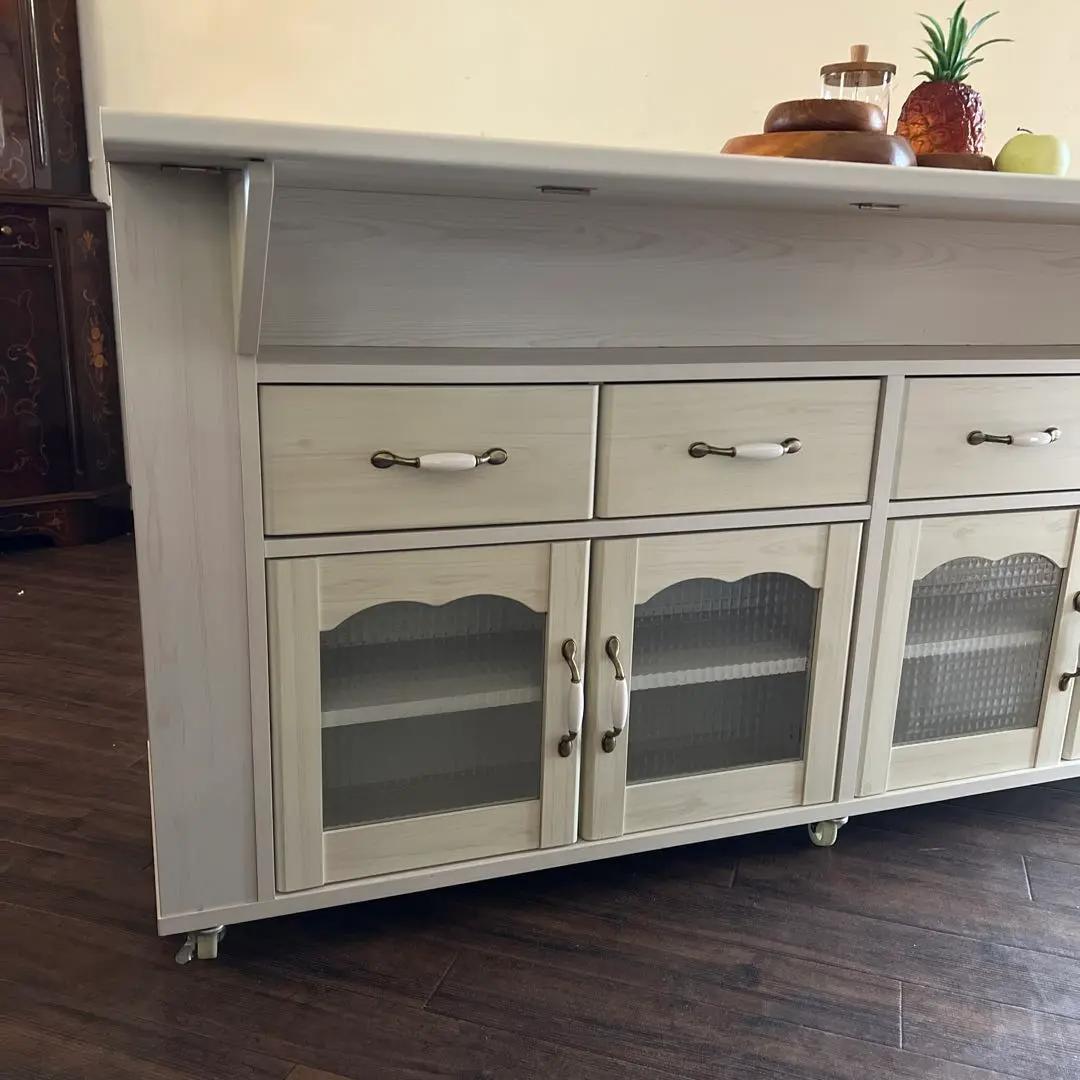 k979r114 カントリー調の白いキッチンカウンター/ワゴン キャスター付き