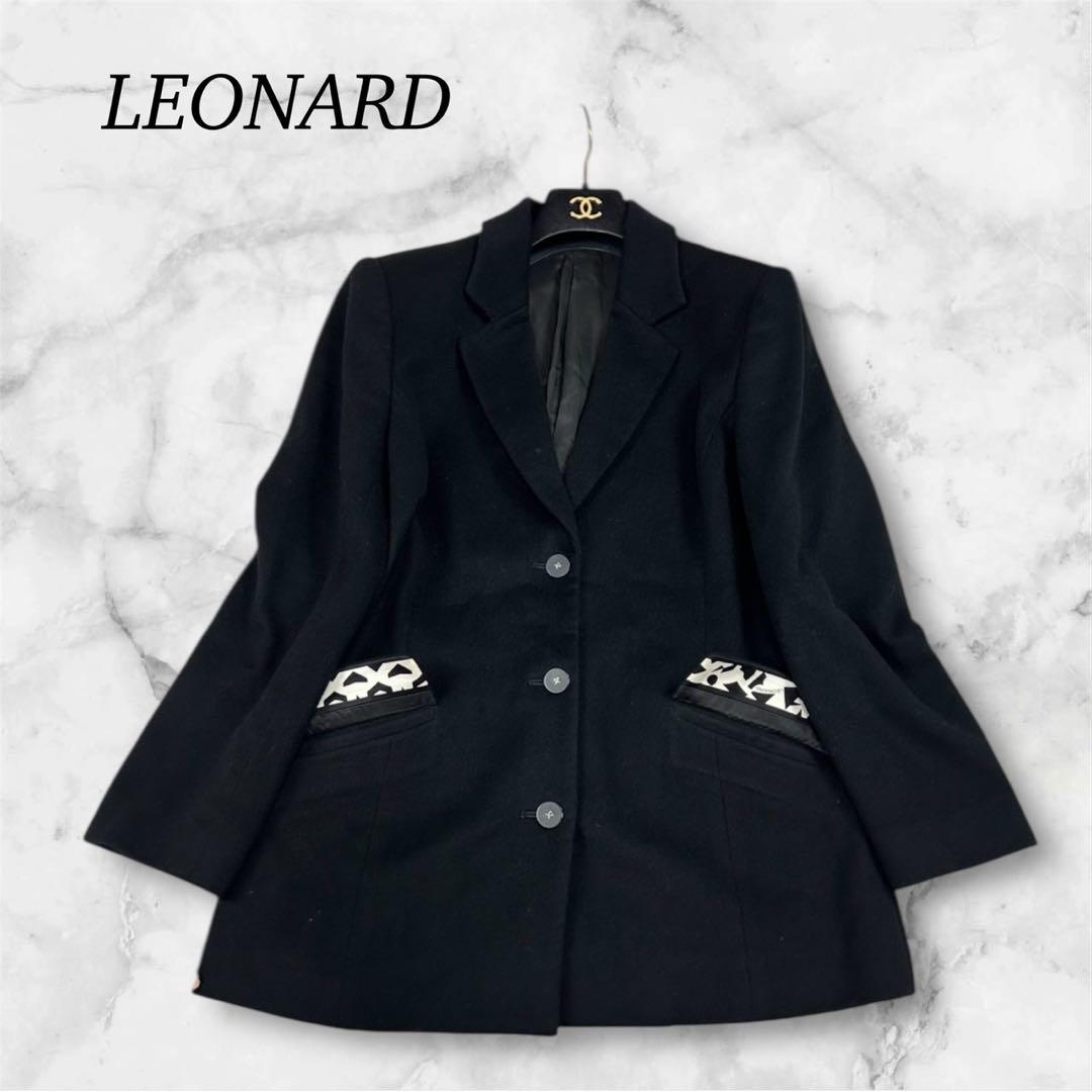 K693 M レオナール カシミヤ テーラードジャケット ブラック レディース