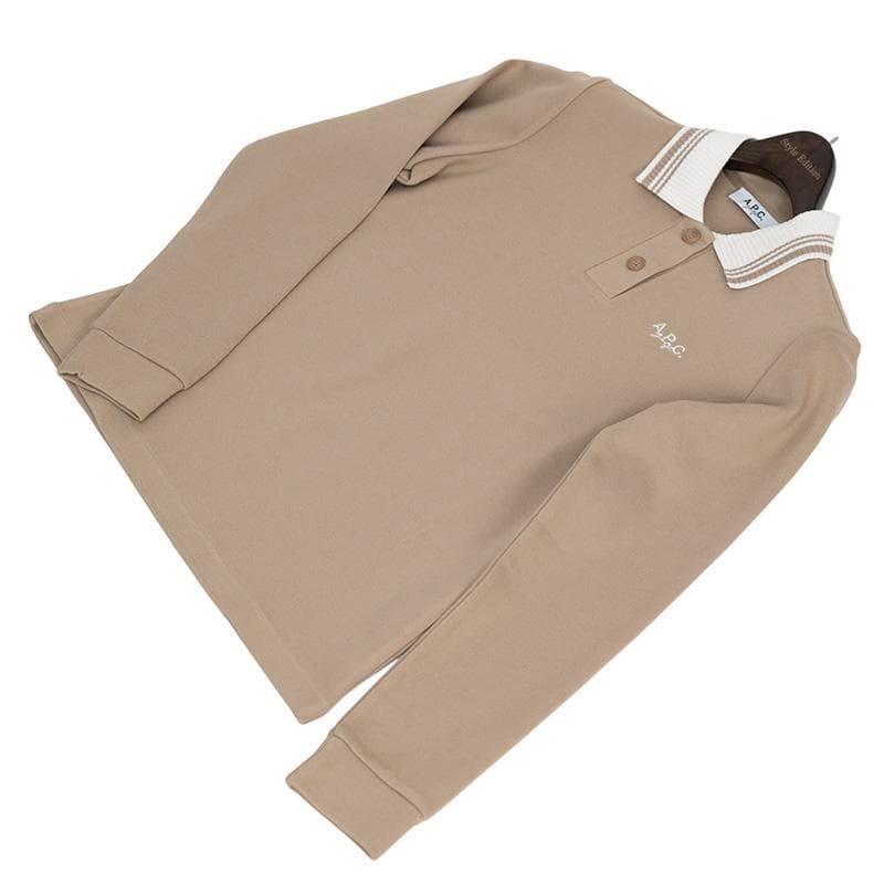 K【XS】A.P.C. 襟付きトップス ベージュ 長袖ポロシャツ