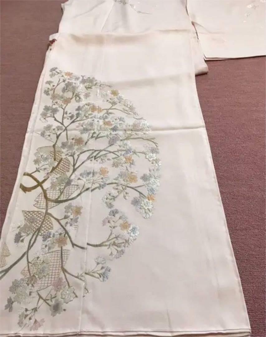 No.51刺繍訪問着【蘇州&汕頭刺繍】　ピンク地に桜　吉永小百合着用柄美品未使用