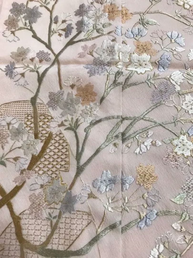 No.51刺繍訪問着【蘇州&汕頭刺繍】　ピンク地に桜　吉永小百合着用柄美品未使用