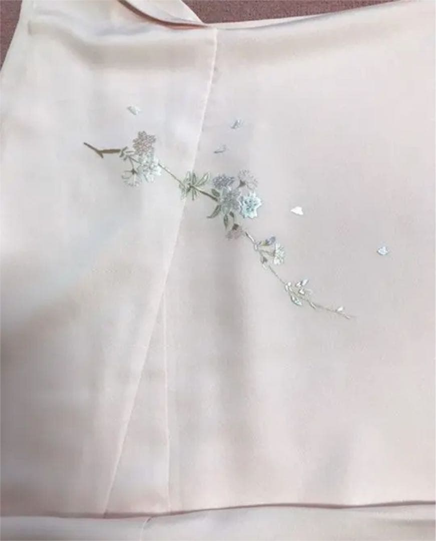 No.51刺繍訪問着【蘇州&汕頭刺繍】　ピンク地に桜　吉永小百合着用柄美品未使用