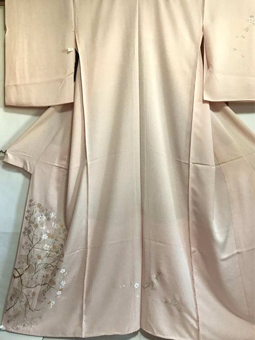 No.51刺繍訪問着【蘇州&汕頭刺繍】　ピンク地に桜　吉永小百合着用柄美品未使用