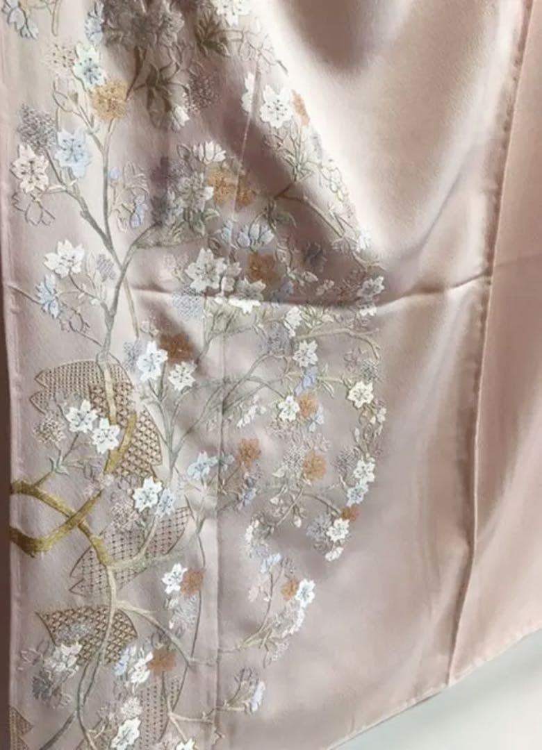 No.51刺繍訪問着【蘇州&汕頭刺繍】　ピンク地に桜　吉永小百合着用柄美品未使用