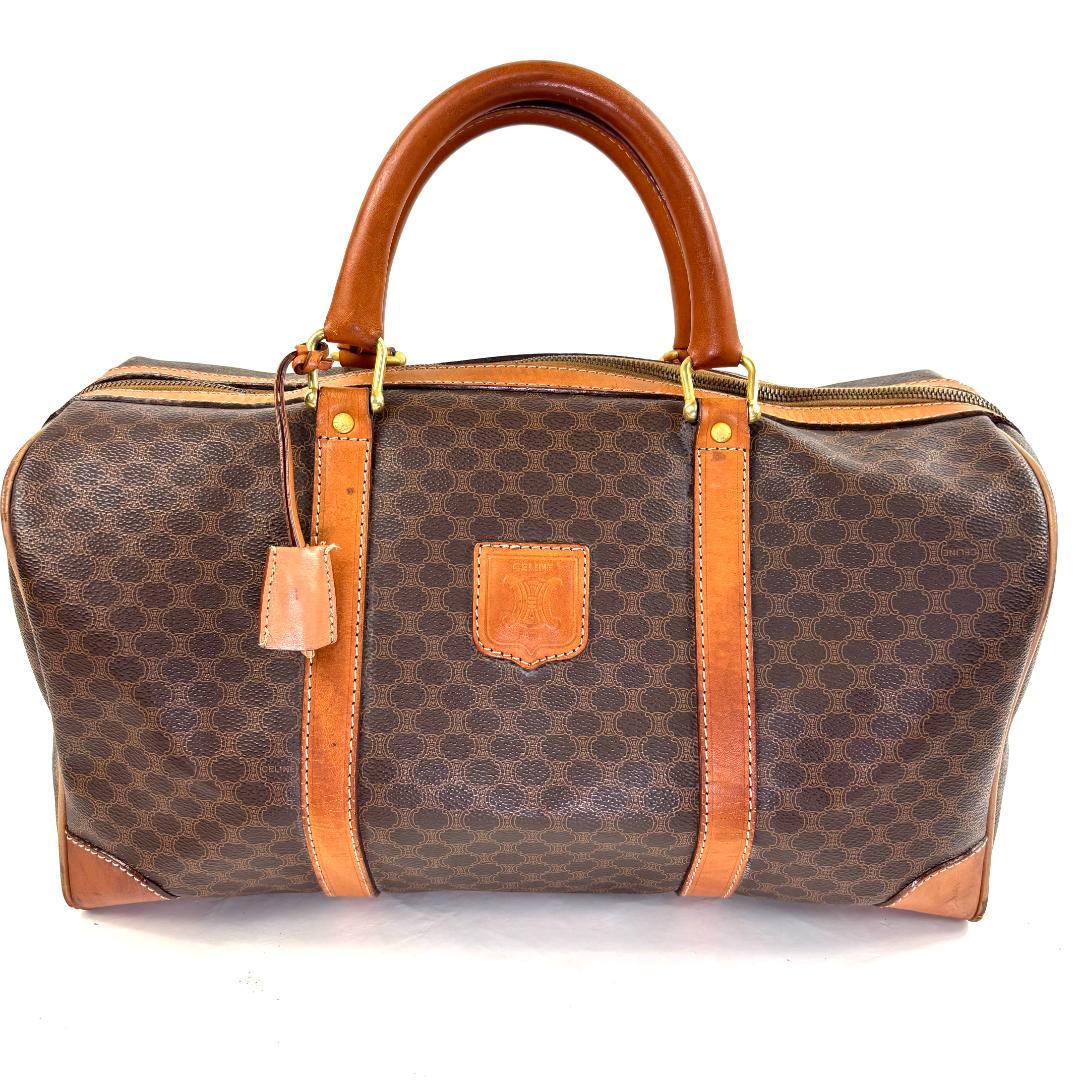 ブラウン レザーボストンバッグ ドットパターン