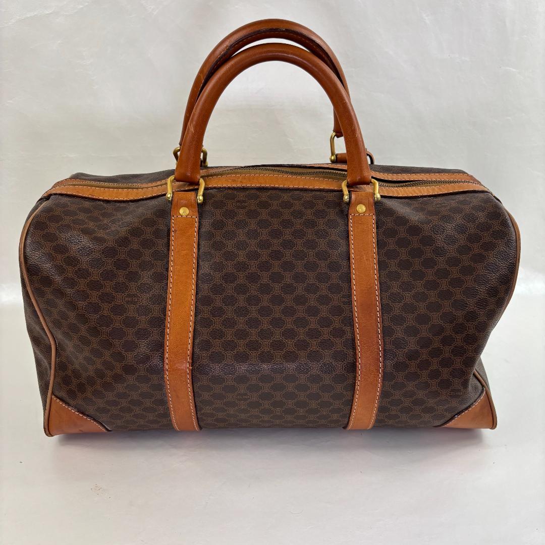 ブラウン レザーボストンバッグ ドットパターン