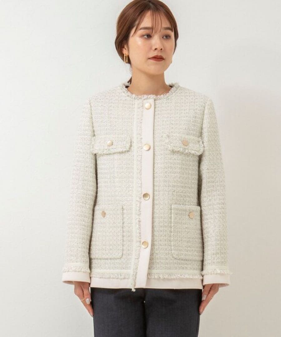 美品 NOLLEY’S ノーリーズ ツイードジャケット ノーカラー フォーマル