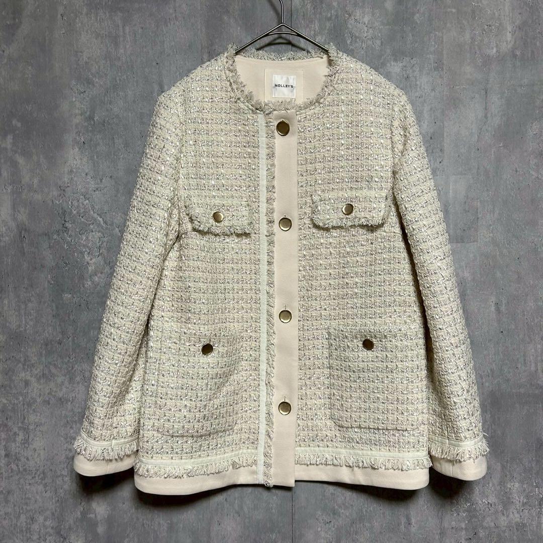 美品 NOLLEY’S ノーリーズ ツイードジャケット ノーカラー フォーマル