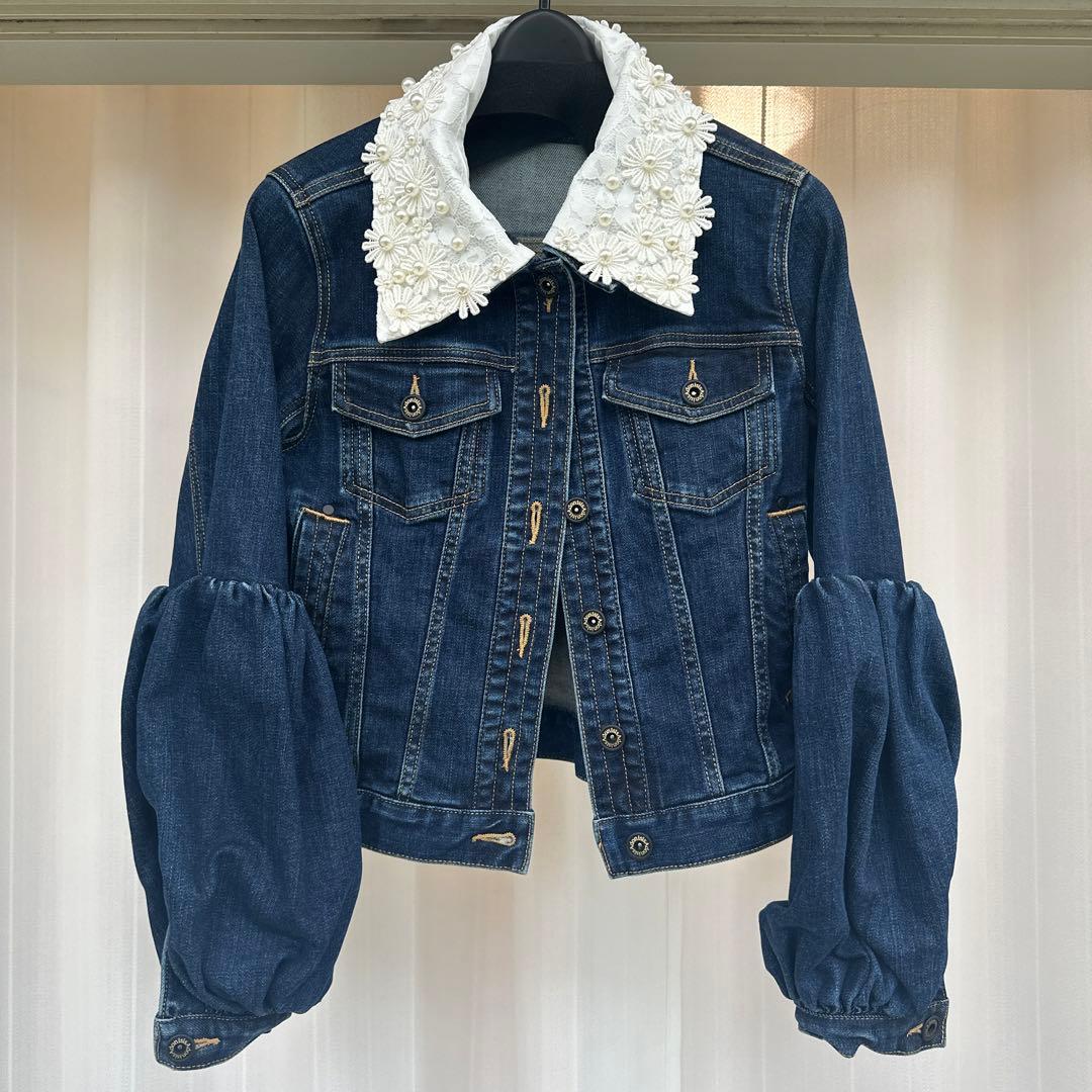 【完売商品】新品未使用/Adonisis/デニムジャケット/パールフラワー装飾