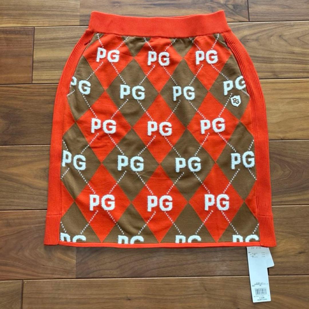 【新品】パーリーゲイツ　サイズ２　アーガイル柄＋モール ニットスカート　オレンジ