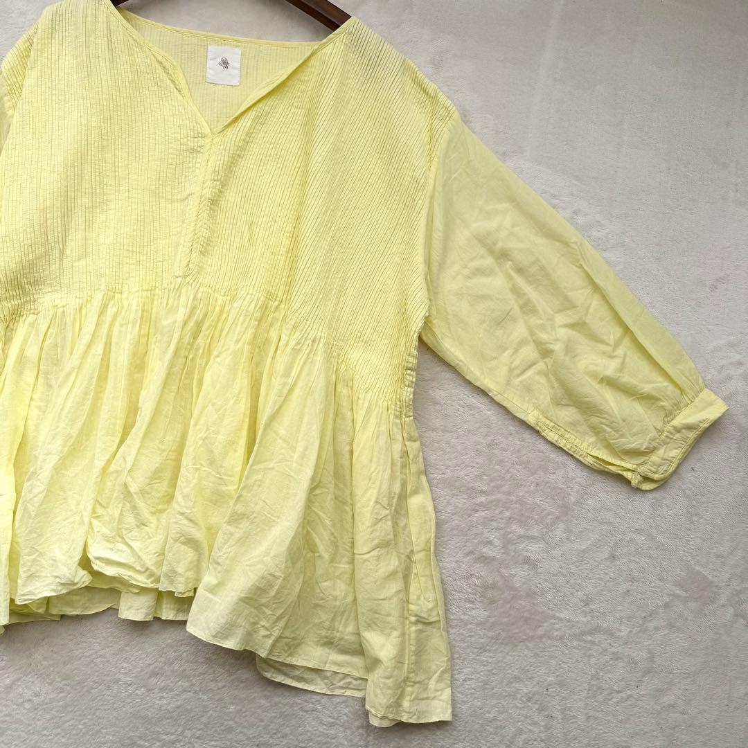 メゾンドソイル ピンタック チュニック ブラウス レモンイエロー インド綿