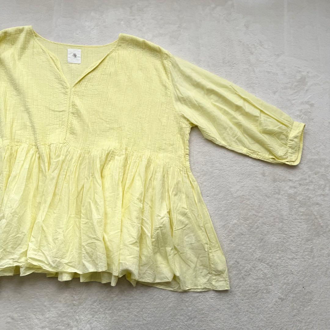 メゾンドソイル ピンタック チュニック ブラウス レモンイエロー インド綿