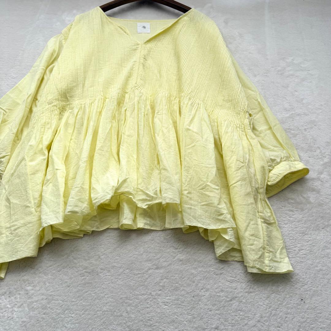 メゾンドソイル ピンタック チュニック ブラウス レモンイエロー インド綿