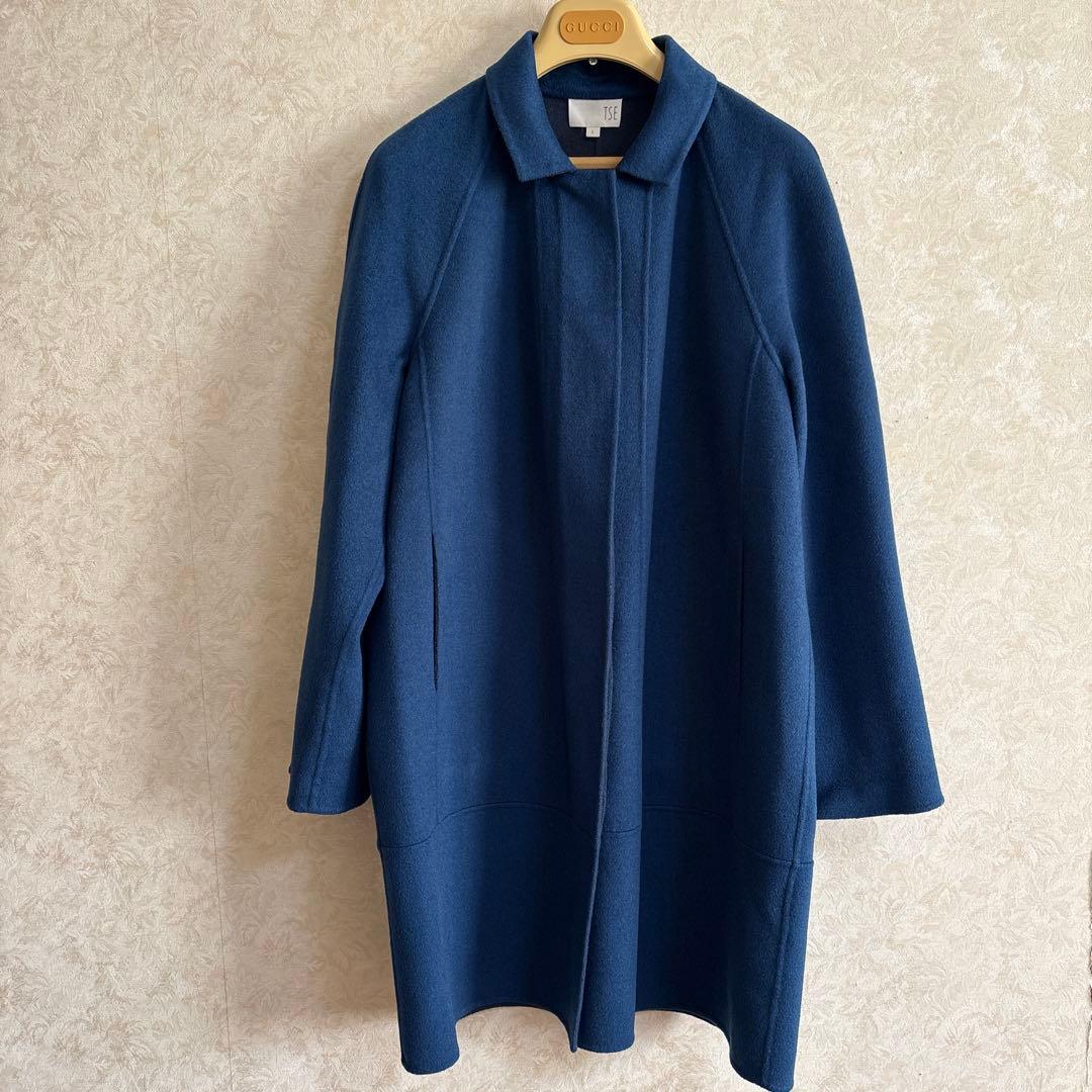 TSEセイ一重仕立てカシミヤ100% ロングステンカラーコート L