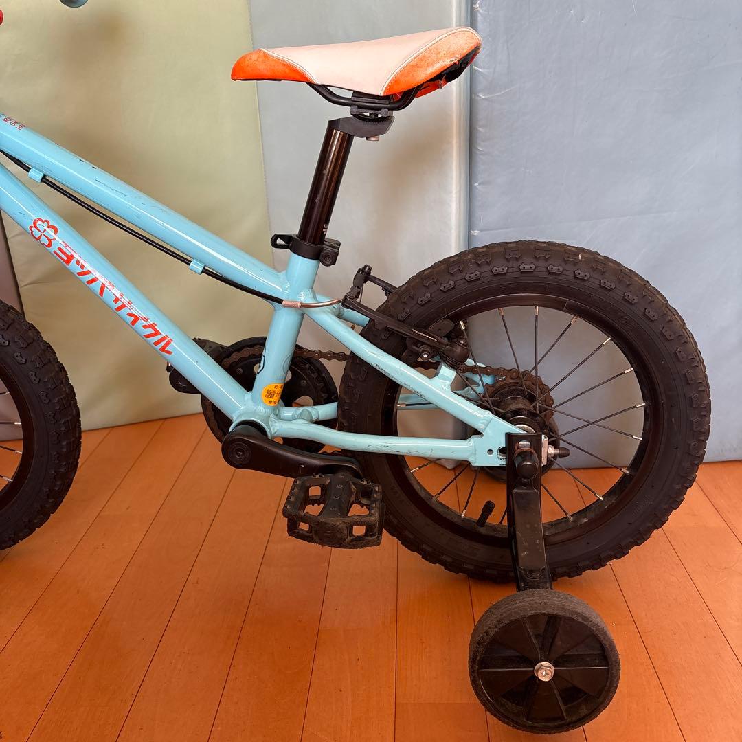 ヨツバサイクル　14インチ　ラムネブルー　子供用自転車 水色オレンジ 補助輪付き
