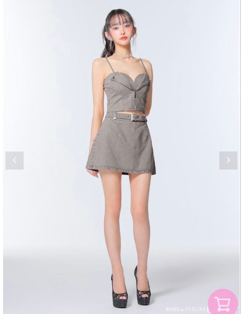 セールGlossy ローブドフルールグロッシー ジップデザインデニムセットアップ