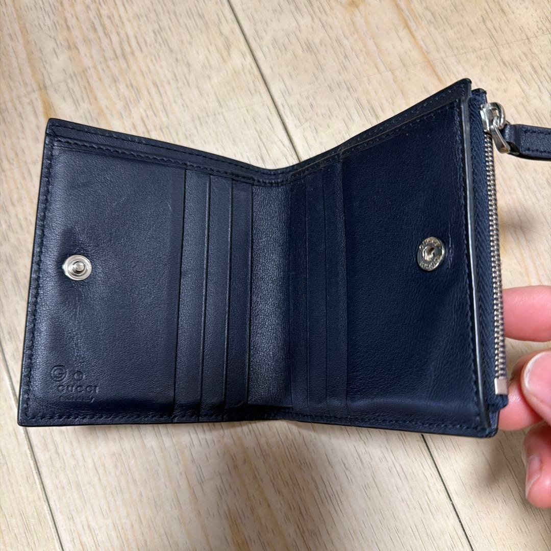 GUCCI マイクロ　シマ　ネイビー 二つ折り財布　メンズ