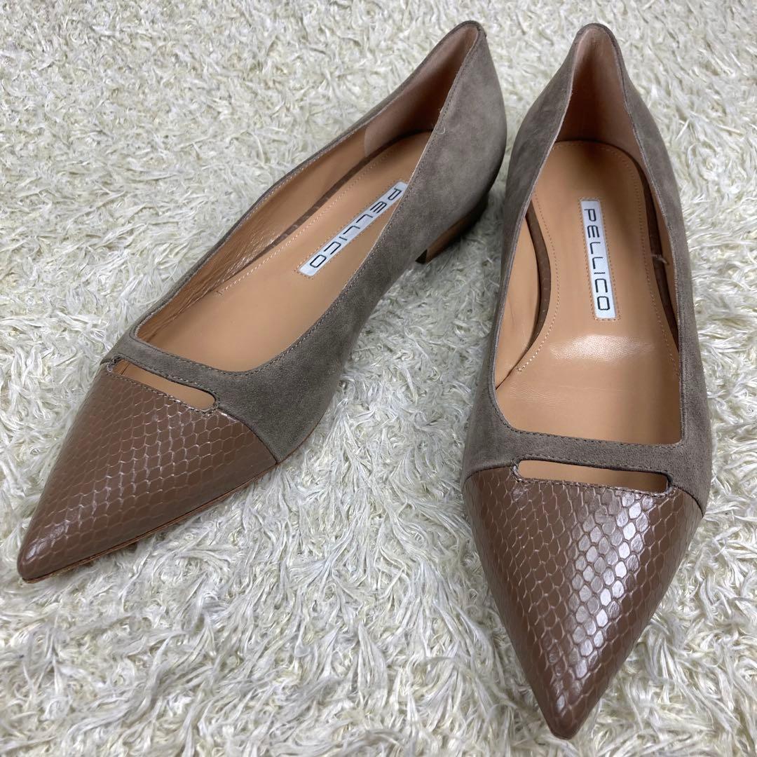 『未使用級』ペリーコ アネッリ フラットパンプス 型押し スエード　39