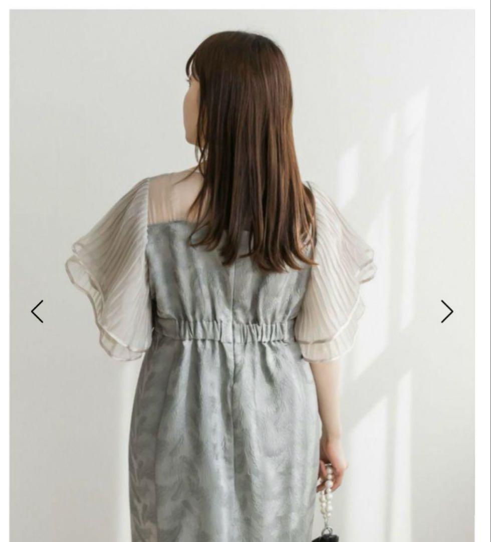 プリーツフレアスリーブレイヤード風ワンピースドレス　ドレス　clett