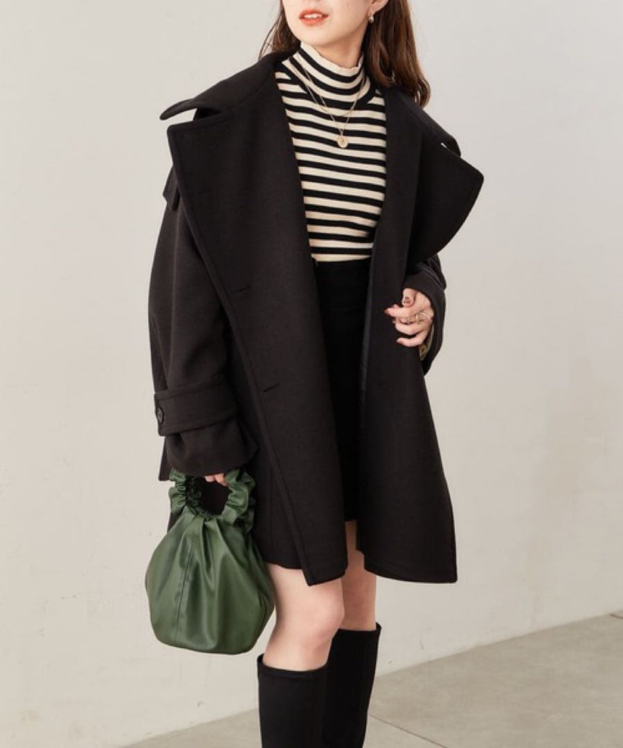 chico ミドル丈トレンチ風コート ブラック