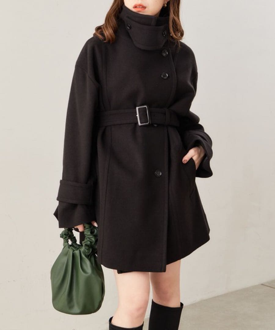 chico ミドル丈トレンチ風コート ブラック