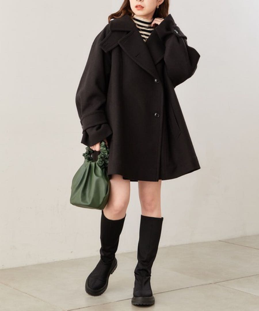 chico ミドル丈トレンチ風コート ブラック