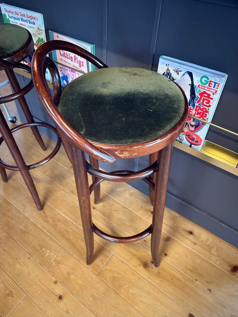 秋田木工 木製カウンターチェアモスグリーン　アンティーク