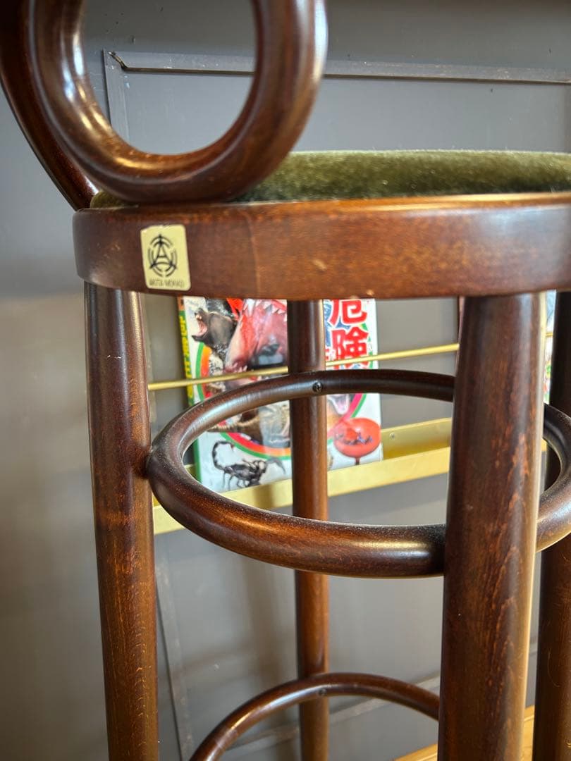 秋田木工 木製カウンターチェアモスグリーン　アンティーク