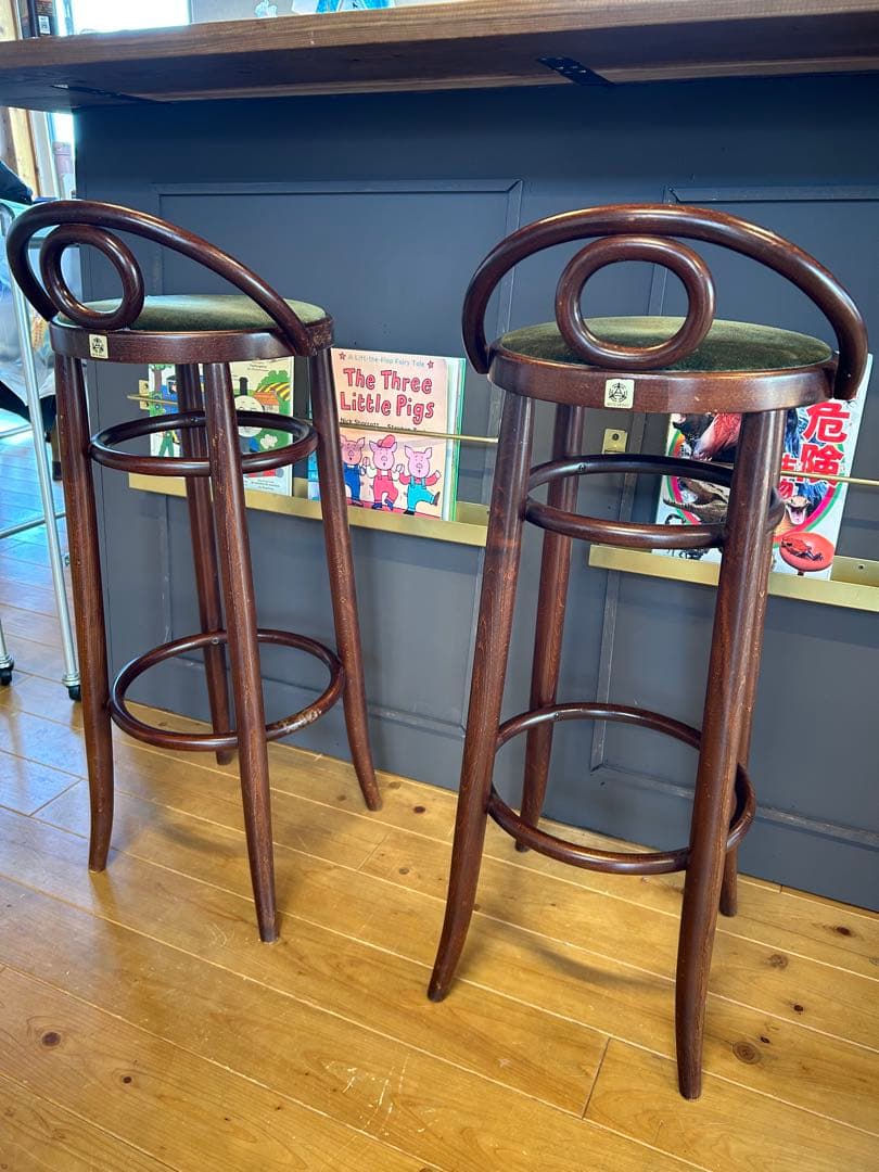 秋田木工 木製カウンターチェアモスグリーン　アンティーク