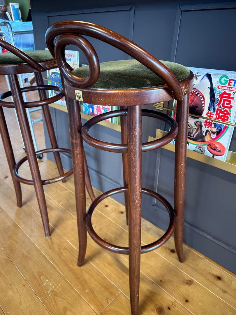 秋田木工 木製カウンターチェアモスグリーン　アンティーク