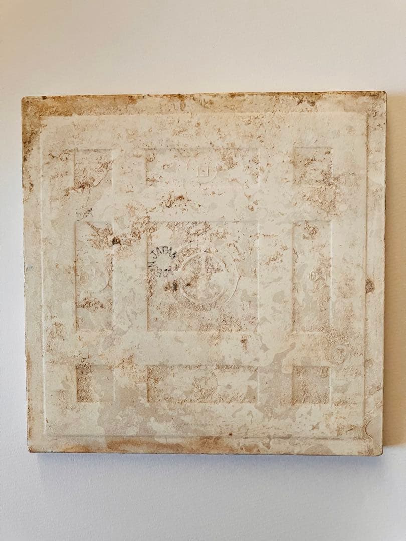 【マジョリカタイル】バラの花柄タイル　ターコイズグリーン　日本製アンティーク